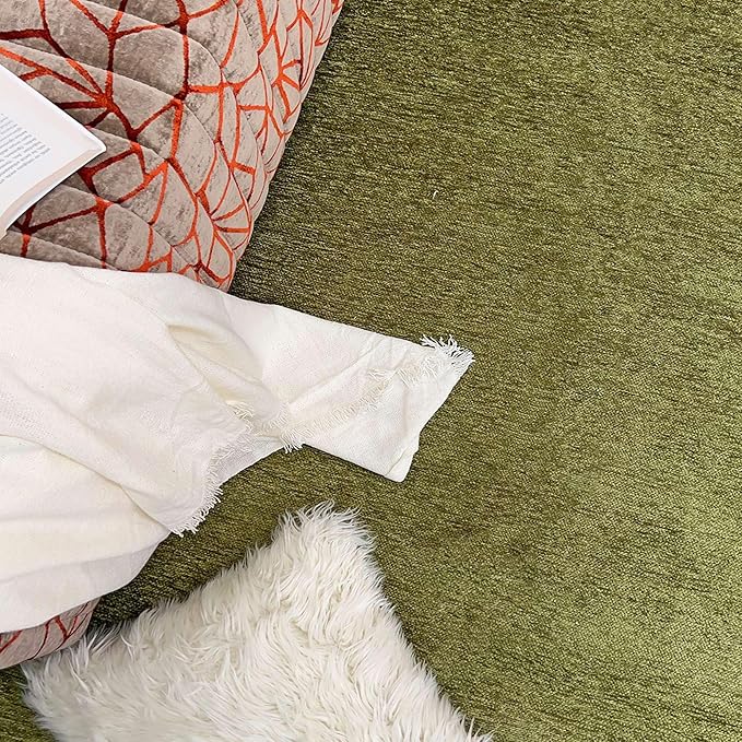 Alfa Rich 3x5 Green Washable Area Rugs for Living Room Bedroom Kitchen Cotton Decor Solid Runner Rug