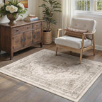 Area Rug 2x3 Beige Washable Entryway Vintage Medallion Carpet Non Slip Low Pile Soft Doormat Distressed Retro Indoor Small Rug for Kitchen Bedroom Laundry Bathroom