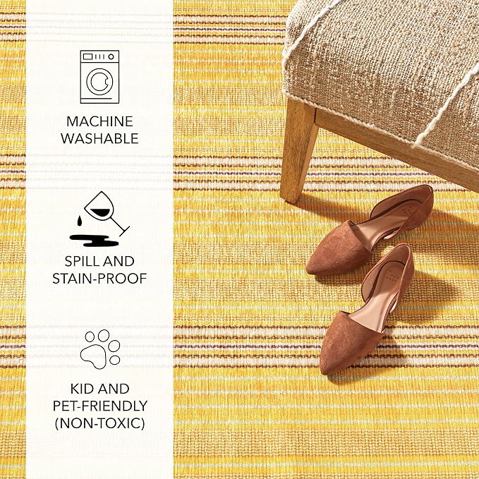 Dash & Albert Sunflower Ticking Machine Washable Rug, 6 X 9 Feet, Yellow Stripe Pattern