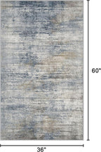 Bavni Washable Rug, Soft Abstract Rugs Non-Slip, Thin Foldable 3x5 Rug, Modern Stain Resistant Area Rug for Living Room, Kitchen, Bedroom, Blue/Light Grey
