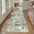Floral Runner Rug 2x5 Washable Hallway Long Green Bedroom Carpet Non Slip Indoor Boho Kitchen Low Pile Accent Rug Lightweight Soft for Bathroom Dining Laundry Living Room