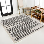 JONATHAN Y Khalil Modern Berber Stripe Cream/Black 3x3 Square Indoor Area Rug, Contemporary, Bohemian, Easy-Cleaning for Living Room, Bedroom, Kitchen, Pet Friendly, Non-Shedding (MOH207A-3SQ)