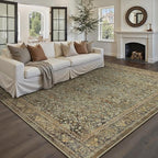 Area Rug 8x10 Brown Living Room Washable Vintage Carpet Non Slip Indoor Retro Traditional Accent Throw Large Rug for Office Bedroom Dining Room Playroom