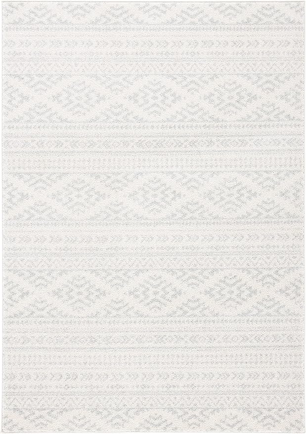 SAFAVIEH Area Rug 4x6 - Tulum Collection - Ivory & Light Grey, Moroccan Boho Tribal Design, Non-Shedding & Easy to Clean, Ideal for Living Room, Bedroom, Dining Space (TUL272G)