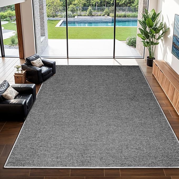 LBRO2M Easy Jute Solid Area Rug 6X9 Washable Rugs for Living Room Bedroom Natural Jute Look Indoor Outdoor Rug Durable, Solid Non Shedding Eco Friendly (6X9 Black Gray)