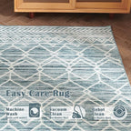 jinchan 3x5 Area Rugs for Entryway - Machine Washable Modern Rug Kitchen Stain Resistant Non-Slip Ultra-Thin Low-Pile Geometric Carpet for Entrance Bedroom Living Room (3x5ft, Teal Blue)