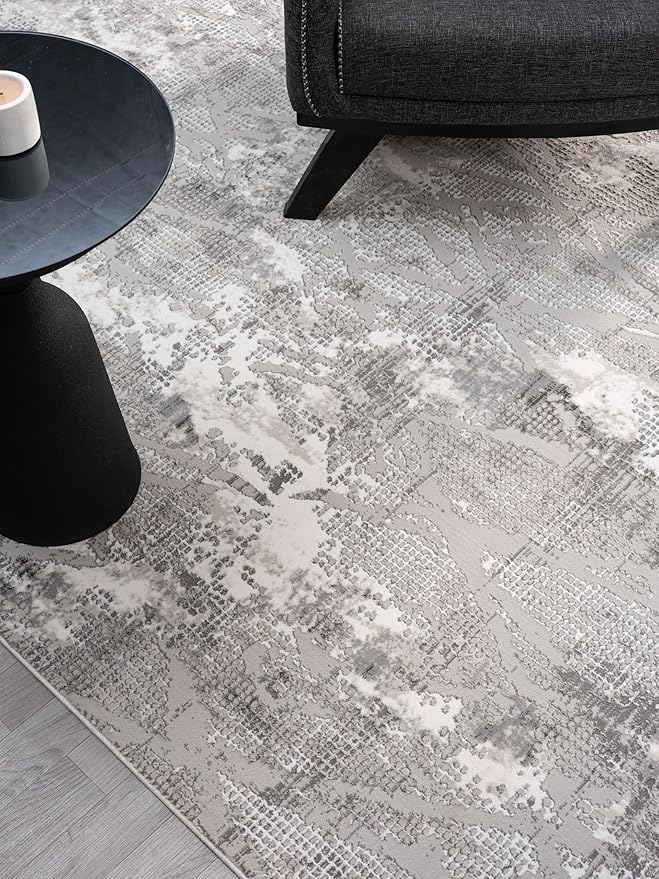 Adel Modern Area Rug for Living Room, 8x10 Rustic Distressed Abstract Large Grayl Rug, Medium Pile Stain Resistant Carpet for Bedroom, Dining Room or Kitchen (8' x 10', Gray)