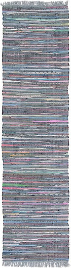 SAFAVIEH Rag Rug Collection Runner Rug - 2'3" x 9', Aqua & Multi, Handmade Boho Stripe Cotton, Ideal for High Traffic Areas in Living Room, Bedroom (RAR121K)