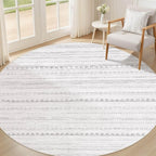 Nakagishi Round Rug Boho Area Rugs: 4x4 Washable Large Circle Neutral Soft Stain Resistant Non-Slip Carpet for Women Aged 25-45 Farmhouse Decor Enthusiasts - Living Room Bedroom Dining Room Nursery