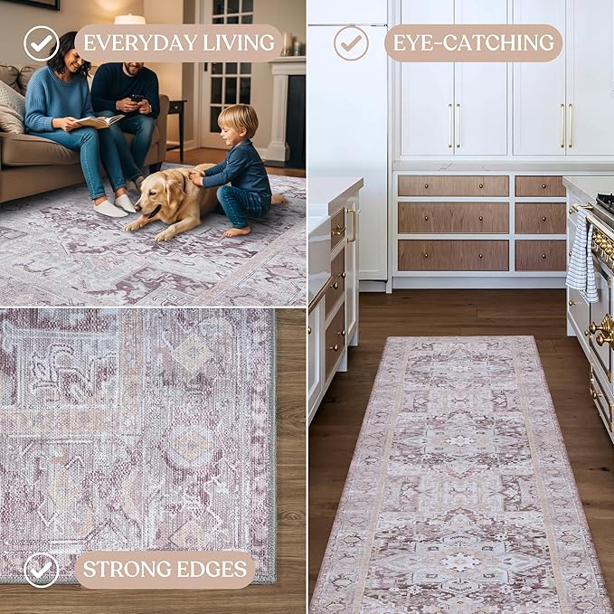 Washable Area Rug. Modern Farmhouse. Vintage. Turkish. Bohemian. Distressed. Oriental. Traditional. Rugs for Living Room. Dining. Bedroom. Office. Entryway. Foyer. (861PP, 2'5" x 4'9")