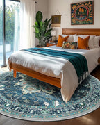 Area Rugs 8ft Washable Non-Slip, Floral Vintage Distress Print Pattern Medallion Carpet for Living Room Bedroom Dining Room, Teal Green Lake Blue Turquoise