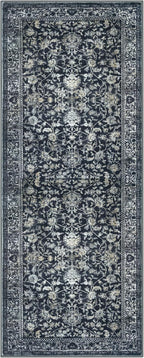 KILOCOCO Hallway Runner 2x5 Rug Runner Printed Vintage Floral Washable Kitchen Runners Non-slip Rubber Backed Runners for Hallways Laundry Room Distressed Boho Rugs for Entryway Bedroom, Navy/Charcoal