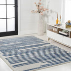 JONATHAN Y Khalil Modern Berber Stripe Cream/Navy Indoor Area Rug, 8x10, Contemporary, Bohemian, Easy-Cleaning for Living Room, Bedroom, Kitchen, Pet Friendly, Non-Shedding (MOH207E-8)