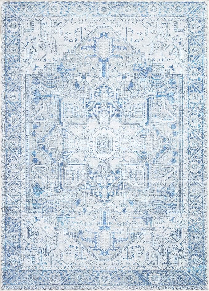 Bloom Rugs Washable Non-Slip 10x14 Rug - Blue/Gray Traditional Oriental Area Rug for Living Room, Bedroom, Dining Room, and Kitchen - Exact Size: 10' x 14'
