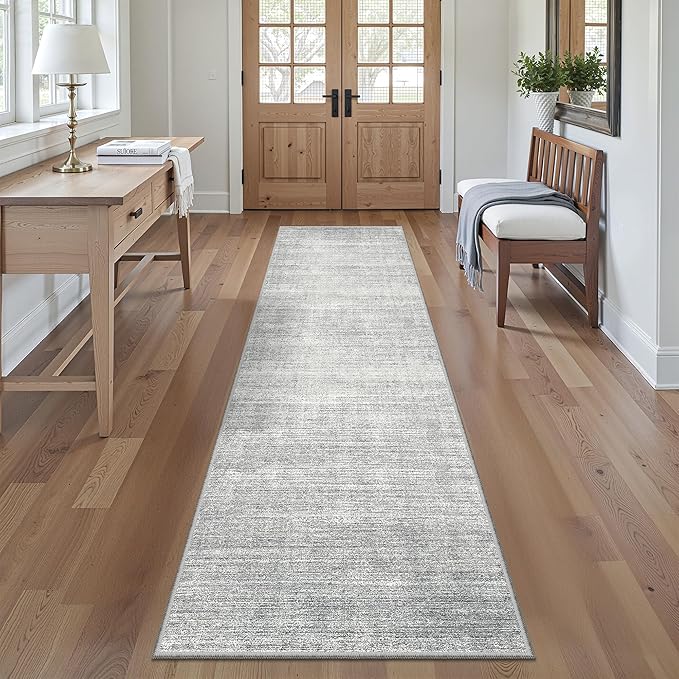 Valenrug Washable Rugs 2x6 - Stain Resistant 2x6 Area Rugs for Living Room, Non Slip Backing Large Area Rugs for Bedroom, Folable Machine Washable Area Rug (2'x6', Grey)