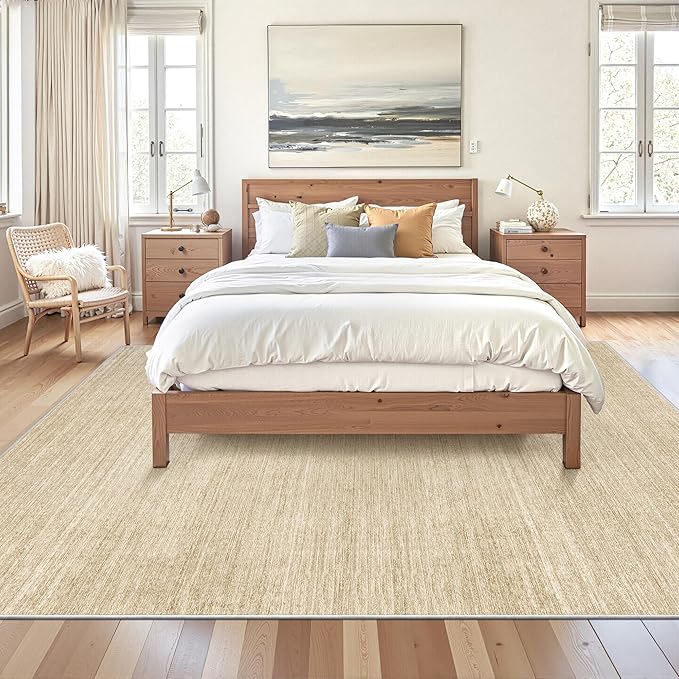 Art&Tuft Washable Rugs 6x9, Low Pile Area Rugs for Living Room - Non Slip and Stain Resistant Soft Thin 6x9 Rug for Bedroom, Dining Room, Kitchen, Office, Brown