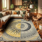 Ambesonne Sun and Moon Decorative Rug, Celestial Esotery Lunar and Solar Characters with Leafy Details Modern, Quality Carpet for Bedroom Dorm and Living Room, 4' X 5' 5", Mustard Purpleblue