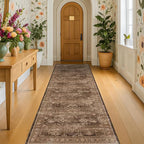 Boho Washable 2x8 Long Rugs for Hallway, Non Skid Front Door Runner Indoor Entrance, Floral Vintage Carpet for Kitchen, Non Slip Low Pile Stain Resistant Soft Mat (Gold Brown)