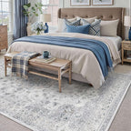 HUGEAR Machine Washable Area Rugs 5x7 Vintage Blue Living Room Bedroom Rug Neutral Style Non Slip Stain Resistant Low Pile Throw Carpet for Home Retro Aesthetic Modern Decor