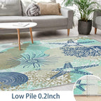 Tritard Coastal Area Rugs Nautical Beach Themed Non-Slip Machine Washable Rugs Modern Floor Carpet for Living Room Bedroom, 8x10, Navy