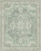GENIMO 8x10 Area Rugs for Living Room, Machine Washable Non Slip Vintage Rugs, Low Pile Lightweight Chenille Print Rug for Bedroom, Dining Room, Home Office, Light Green