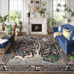 Rugcomf Area Rugs 9x12 Living Room Vibrant Tree of Life-Patterned Vintage Washable Rug Non Slip Low Pile Large Rug for Bedroom Farmhouse Dining Room Kids Playroom, Black