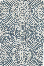 Dash & Albert Temple Ink Hand Micro Hooked Wool Rug, 2.5 X 8 Feet, Blue Geometric Pattern