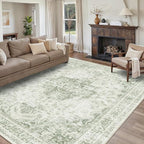 9x12 Vintage Washable Area Rugs Boho Medallion Large Distressed Retro Accent Carpet Floral Non-Slip Soft Low Pile Indoor Throw Rug for Living Room Bedroom Dining Room Office Kitchen, Green