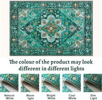 Vintage Rug 2x3 Washable Rug for Entryway, Non Slip Small Area Rug, Indoor Front Door, Print Distressed Emerald Door Mat Carpet, Soft Low Pile Rugs for Entrance Kitchen Bedroom Bathroom