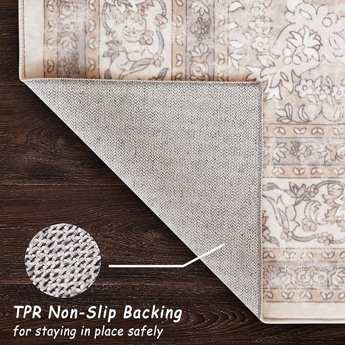 vivorug Runner Rug 2'x7' Vintage Floral Washable Non-Slip Runners for Hallways Kitchen Entryway Laundry Room Carpet Hallway Runner Beige