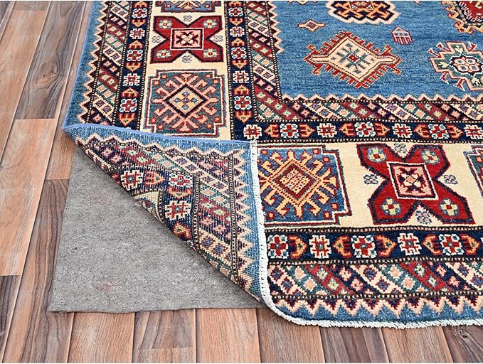 Cerulean Blue Special Kazak with All Over Pattern Natural Dyes Pure Wool Hand Knotted Oriental Densely Woven Rug(9'x11'8")