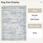 10x14 Area Rugs for Living Room, Non Slip Machine Washable Vintage Rugs, Low Pile Lightweight Large Rug for Bedroom, Dining Room, Home Office Grey