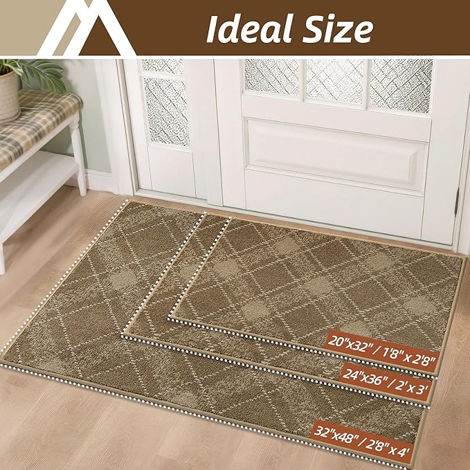 COSY HOMEER Plaid Door Mat 32" x 48",Dirt Trapper Entryway Rugs,Non-Slip Washable Farmhouse Doormat,Low Profile Welcome Mats for Paws Taupe