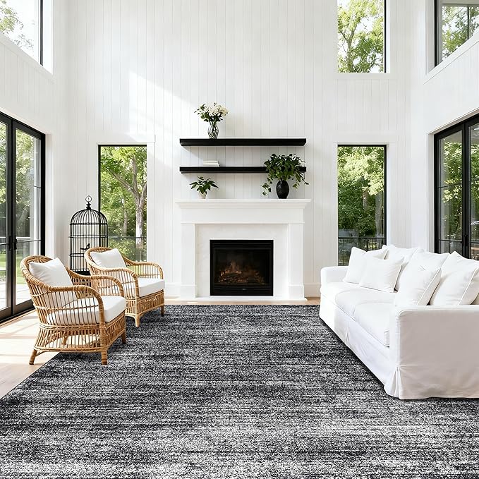 8x10 Area Rugs for Living Room, Abstract Black Boho Rug for Bedroom Design, Black and White 8 x 10