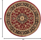 Well Woven Barclay Collection Medallion Kashan Red 5 ft Round Rug - for Living Room, Bedroom, and Dining Room