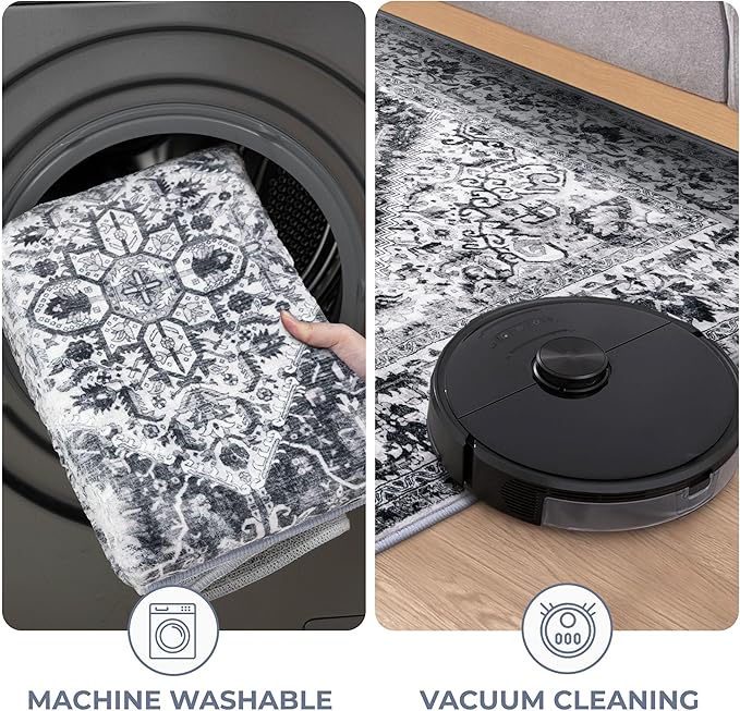 KOZYFLY Long Runners for Hallways 3x10 Ft Washable Kitchen Runner Rug Boho Runner Rug for Entryway Indoor Printed Faux Wool Stair Runner Floor Carpet for Stair Kitchen Hall, Grey