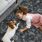 GENIMO Machine Washable 8x10 Area Rugs for Living Room, Non Slip Vintage Rugs, Low Pile Lightweight Chenille Print Rug for Bedroom, Dining Room, Home Office, Charcoal