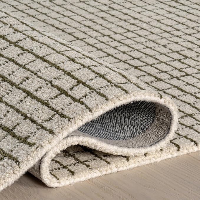 Rugs USA Melrose Green/Ivory, 7'6" x 9'6", Handmade, Wool & Cotton, Soft and Cozy, High Traffic, Stain Resistant, Easy Clean, Durable Area Rug for Bedroom, Living Room, Dining Space, Den, Entryway