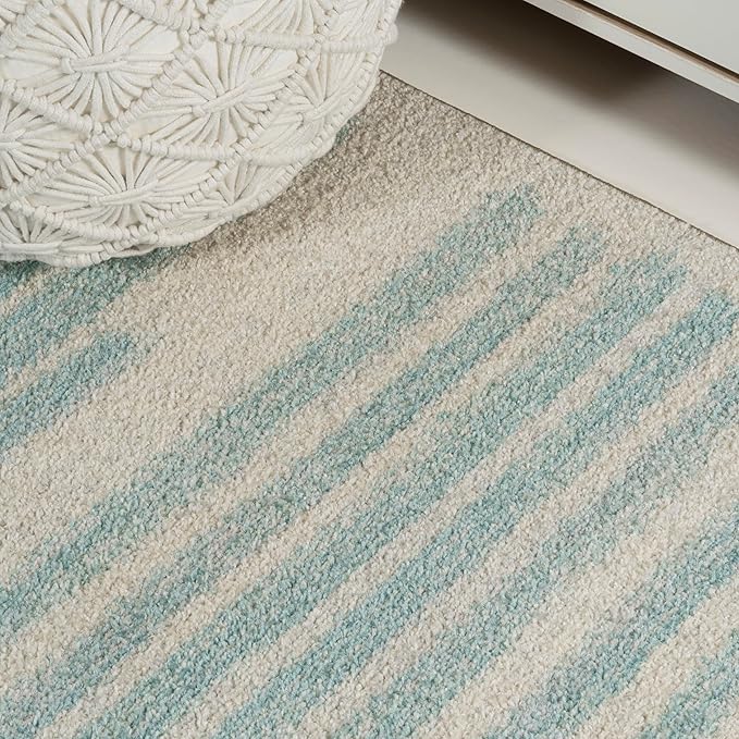 JONATHAN Y Khalil Modern Berber Stripe Cream/Turquoise Indoor Area Rug, 4x6, Contemporary, Bohemian, Easy-Cleaning for Living Room, Bedroom, Kitchen, Pet Friendly, Non-Shedding (MOH207B-4)