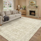 Vintage Area Rug 8x10 Beige Washable Living Room Large Carpet Non Slip Bedroom Indoor Office Low Pile Traditional Distressed Retro Accent Rug for Dining Room