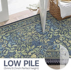 Bavni Floral Dark Blue Area Rugs 6x9, Vintage Boho Carpet Machine Washable, Non Slip Soft Low Pile Thin Rug for Bedroom, Living Room, Dining Room, Nursery