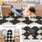 8x10 Checkered Area Rugs for Living Room Black Machine Washable Large Rug Non-Slip Stain Resistant Low Pile Boho Accent Indoor Throw Carpet for Bedroom Dining Room Home Aesthetic Decor
