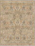 Bavni Washable Rug 3x5 Area Rug for Living Room Bedroom Dining, Washable Vintage Print Carpet, Ultra-Thin Chenille Low Pile Lightweight Rug with Non Slip Backing, Wood