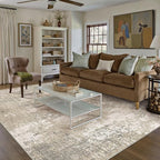 Beige Area Rug 5x7 Machine Washable Modern Abstract Living Room Carpet Non Slip Neutral Low Pile Soft Non Shedding Bedroom Contemporary Indoor Rug for Kitchen Office Laundry Dining Room