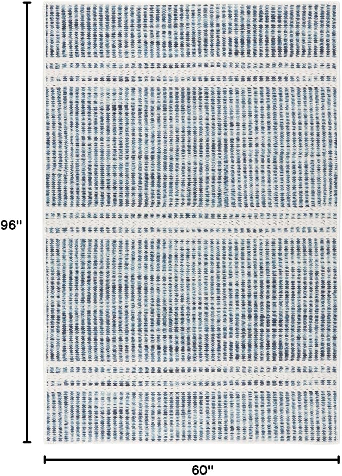 Dash and Albert Malta Blue Machine Washable Area Rug - 5' x 8' Blue Stripe Washable Accent Rug - Durable, High Traffic Areas Kitchen, Mudroom, Hallways