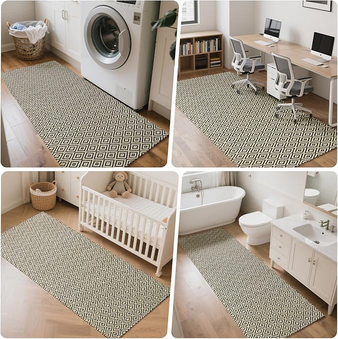 Hallway Runner Rug 2x8, Washable Kitchen Runners Non Slip, Ultra Thin Entryway Floor Mat Fit Under Door, Soft Low Pile Cotton Boho Carpet for Laundry Outdoor Bedroom