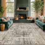 5x8 Dark Rug for Living Room, Vintage Unique Area Rug for Mudroom, Home Office, Dining Room, Washable Non Slip Brown Taupe Décor