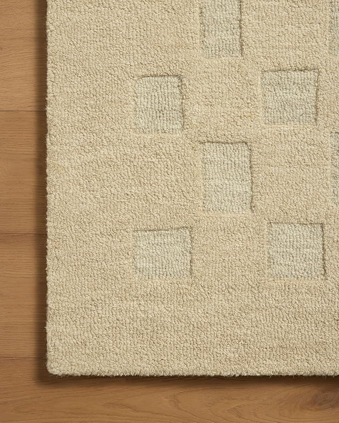 Loloi Leanne Ford Craven Collection CVN-04 Oatmeal/Dove 3'-6" x 5'-6" Accent Rug Checkered, Patterned, Neutral, Entryway, Mudroom, Bathroom, and Kitchen