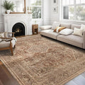 vivorug 9x12 Area Rugs for Living Room, Non Slip Machine Washable Vintage Rug, Ultra-Thin Lightweight Large Area Rug for Bedroom, Dining Room, Low Pile Rug Earth Tone