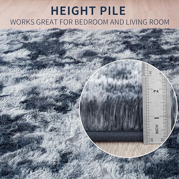 Beglad Shag Rugs for Living Room, Area Rugs 5x7 Feet Upgrade Anti-Skid Modern Minimalist Style Memory Foam Rugs for Bedroom, Indoor Carpet Suitable for Boys Room Decor, Tie-Dyed Dark Blue